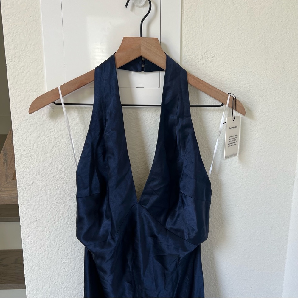 Reformation Daniela Silk Maxi Dress in Navy Blue - Picture 7 of 14